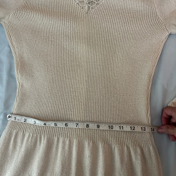 Vintage Pat Sandler for Wellmore Cream Rhinestone Knit Sweater Dress Stretch S M - Picture 8 of 9